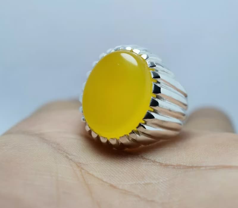 Yellow Yemeni Aqeeq Ring Akik Agate Aqiq Sterling Silver Shia Ring Mens Jewelry