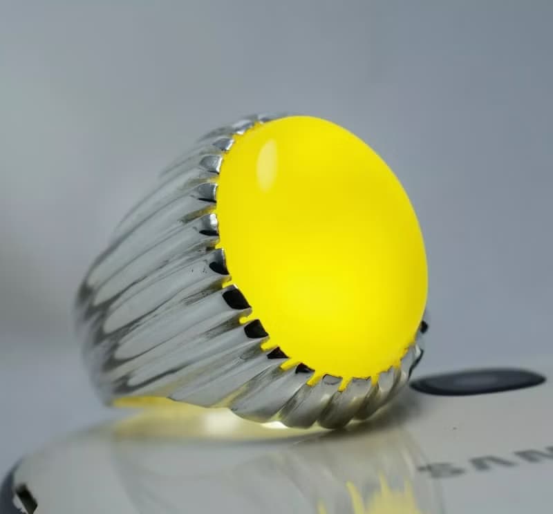 Yellow Yemeni Aqeeq Ring Akik Agate Aqiq Sterling Silver Shia Ring Mens Jewelry