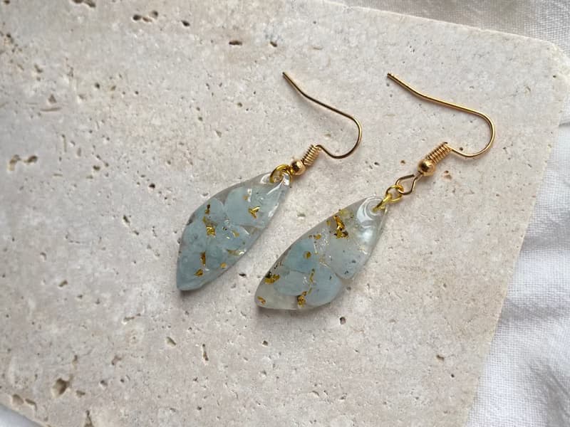 【人魚寶石】海藍寶碎石金箔14K包金耳環耳鉤
