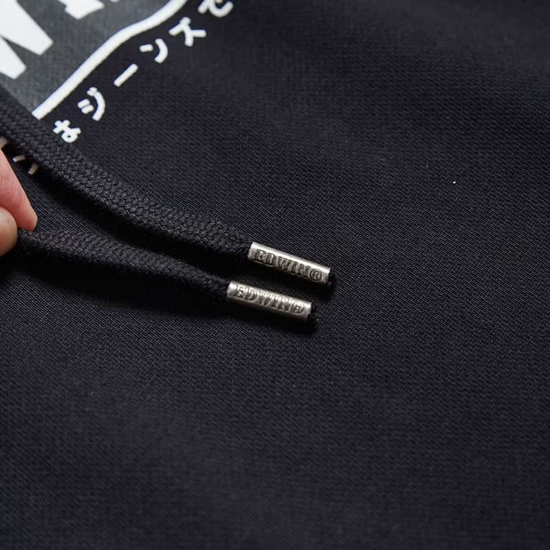 EDWIN 東京散策系列 招財貓連帽長袖T恤-男女款 (黑色)