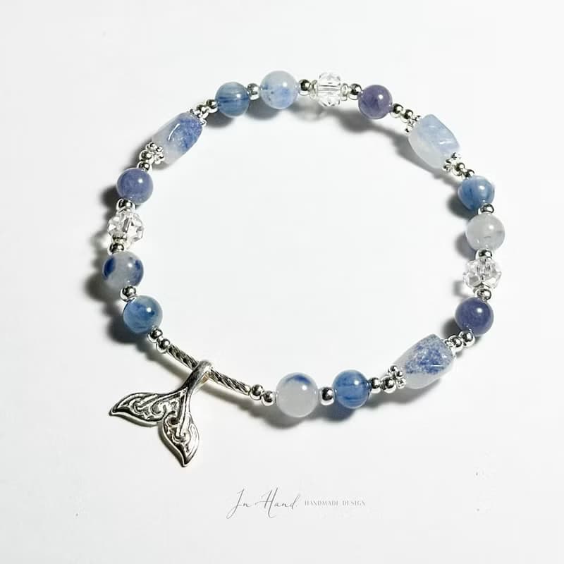 藍鯨詠詩-藍線石.藍晶石.丹泉石-純銀設計手鍊