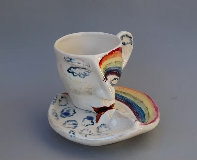 茶杯碟套裝吻陶瓷藝術品超現實主義臉杯瓷器套裝