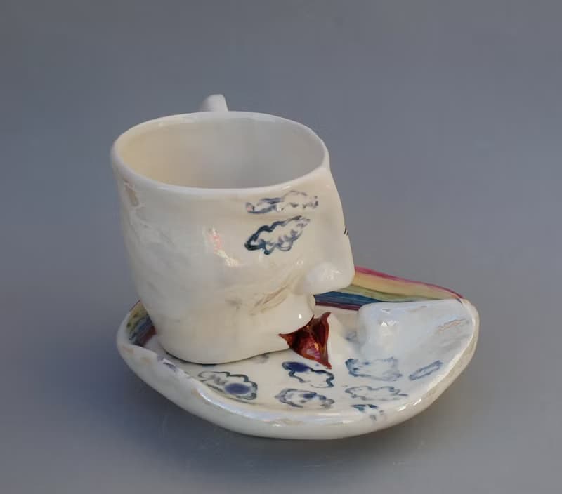 茶杯碟套裝吻陶瓷藝術品超現實主義臉杯瓷器套裝