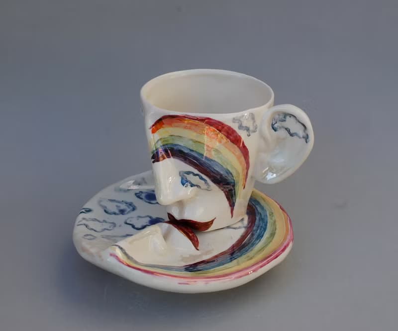 茶杯碟套裝吻陶瓷藝術品超現實主義臉杯瓷器套裝