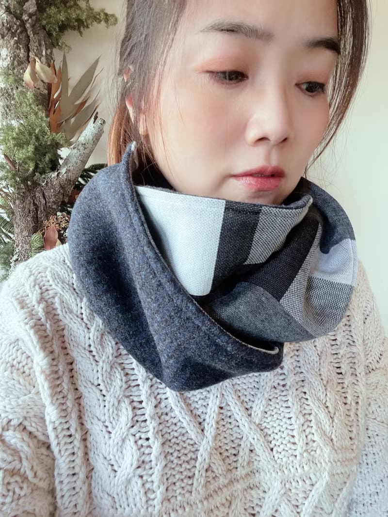 灰黑大格子藍條紋  刷毛圍脖 圍巾