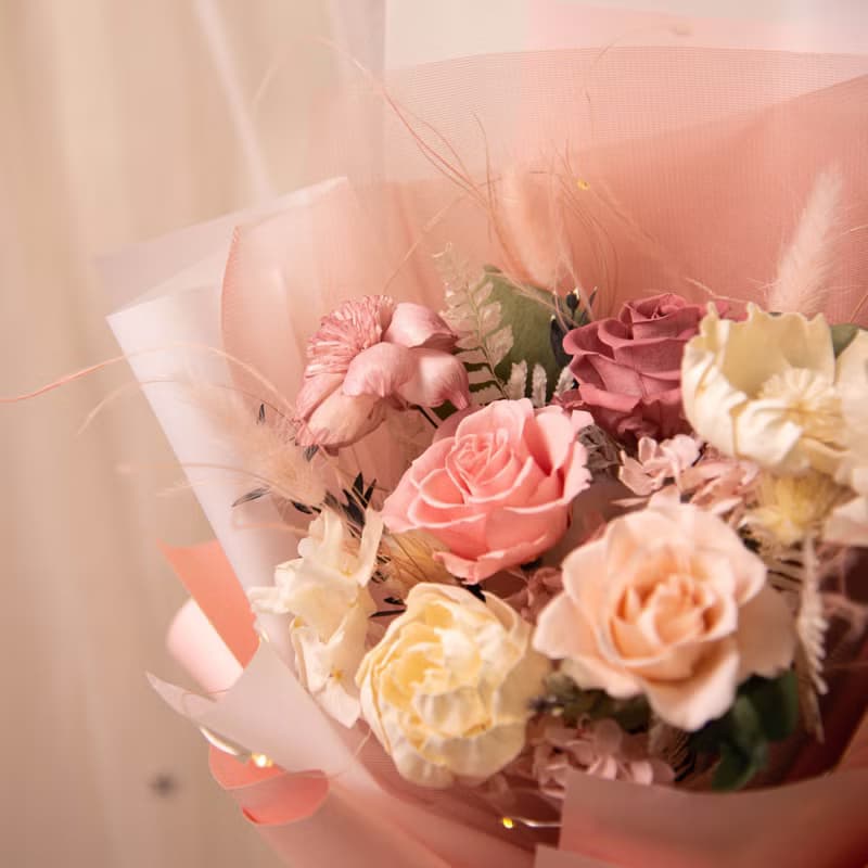 【粉紅】求婚花束 Led 乾燥花 永生花花束  / 生日 告白 女友