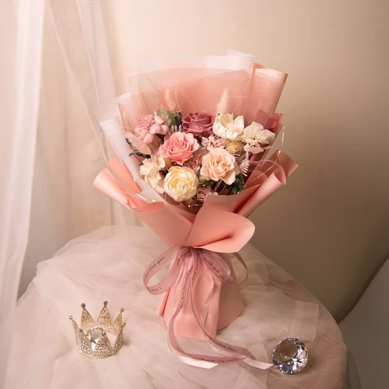 【粉紅】求婚花束 Led 乾燥花 永生花花束  / 生日 告白 女友