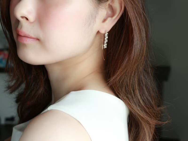 14kgf-labradorite and pearl  marquis pierced earrings