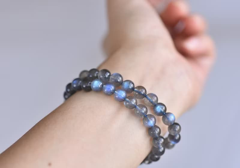 磷灰石+ 青金石+藍光拉長石純銀水晶手鍊