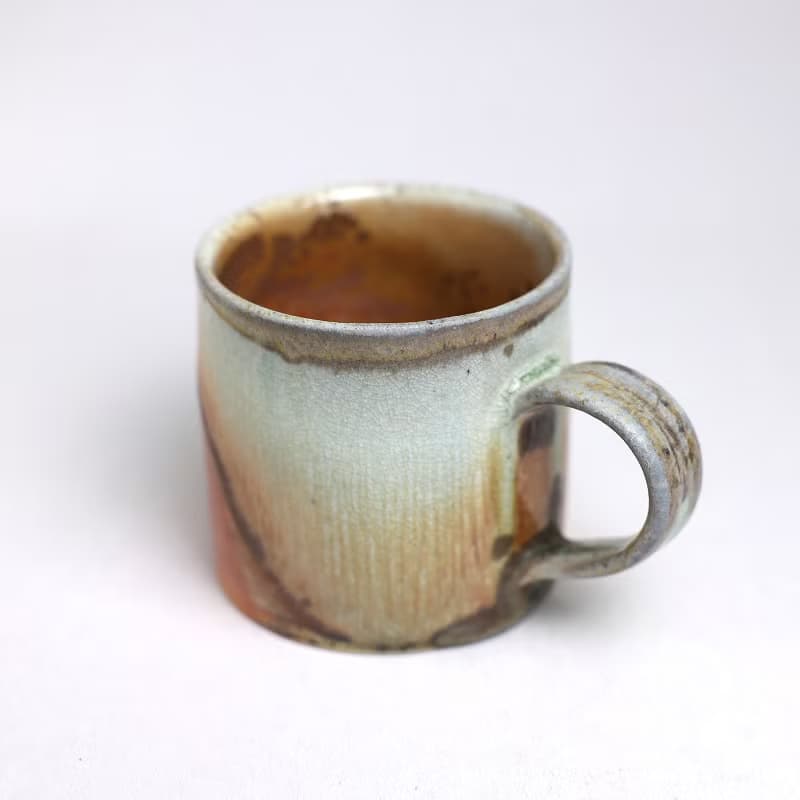 明芽窯 l 柴燒志野金彩銀絲把杯 橘 灰白 黑 蒐藏品 咖啡杯 H9