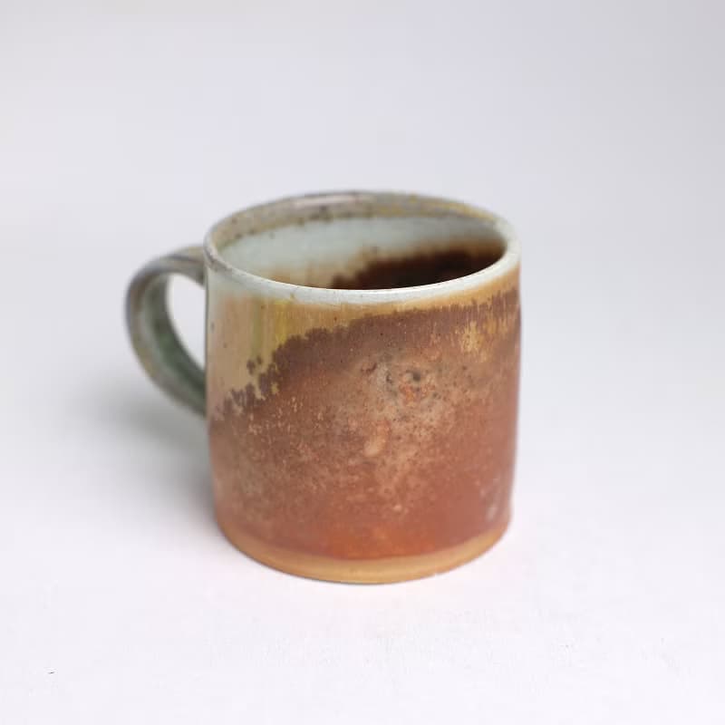 明芽窯 l 柴燒志野金彩銀絲把杯 橘 灰白 黑 蒐藏品 咖啡杯 H9