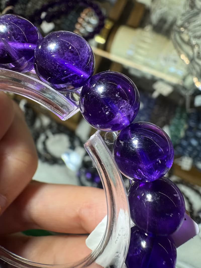 小精品烏拉圭濃色紫水晶手珠10.5-7mm智慧之石與貴人緣廣結人緣