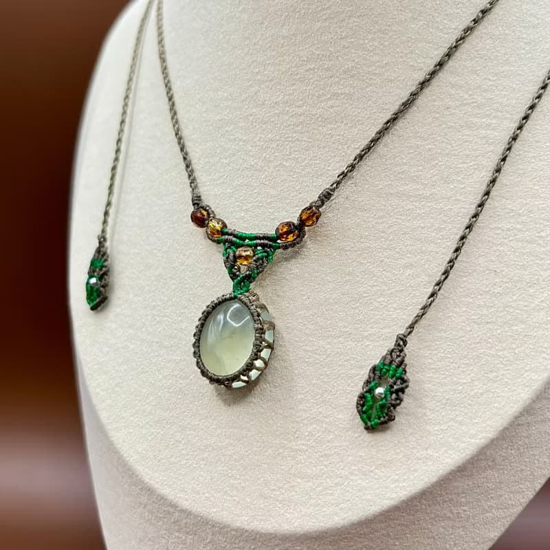 葡萄石/捷克珠編織項鍊