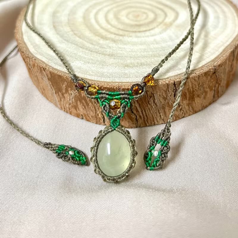 葡萄石/捷克珠編織項鍊