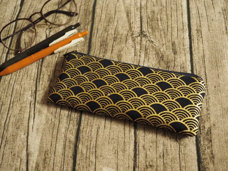 英國製作 海軍藍和風金色海波浪 筆袋 眼鏡袋 餐具袋