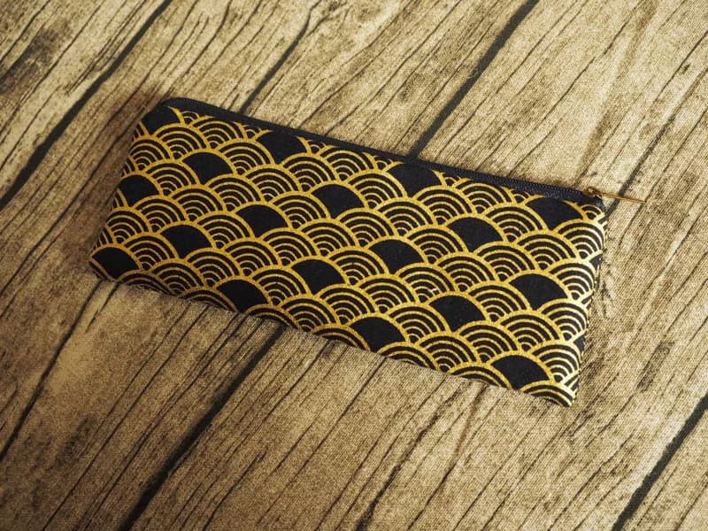 英國製作 海軍藍和風金色海波浪 筆袋 眼鏡袋 餐具袋