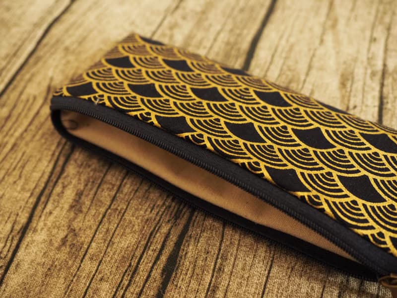 英國製作 海軍藍和風金色海波浪 筆袋 眼鏡袋 餐具袋