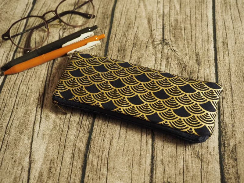 英國製作 海軍藍和風金色海波浪 筆袋 眼鏡袋 餐具袋