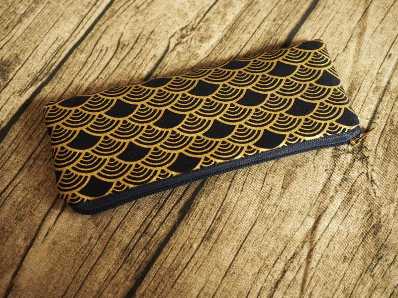 英國製作 海軍藍和風金色海波浪 筆袋 眼鏡袋 餐具袋