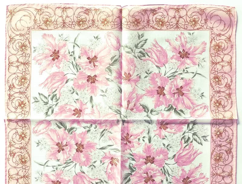 Celine Paris Vintage Handkerchief Pink Floral 19x 19 inches.