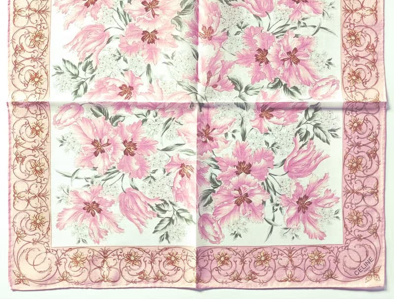 Celine Paris Vintage Handkerchief Pink Floral 19x 19 inches.
