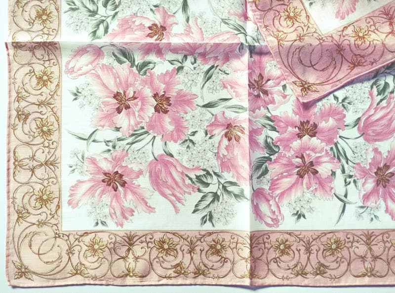 Celine Paris Vintage Handkerchief Pink Floral 19x 19 inches.