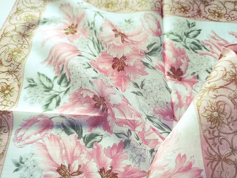 Celine Paris Vintage Handkerchief Pink Floral 19x 19 inches.