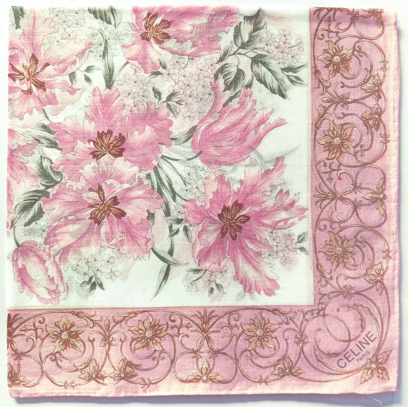 Celine Paris Vintage Handkerchief Pink Floral 19x 19 inches.