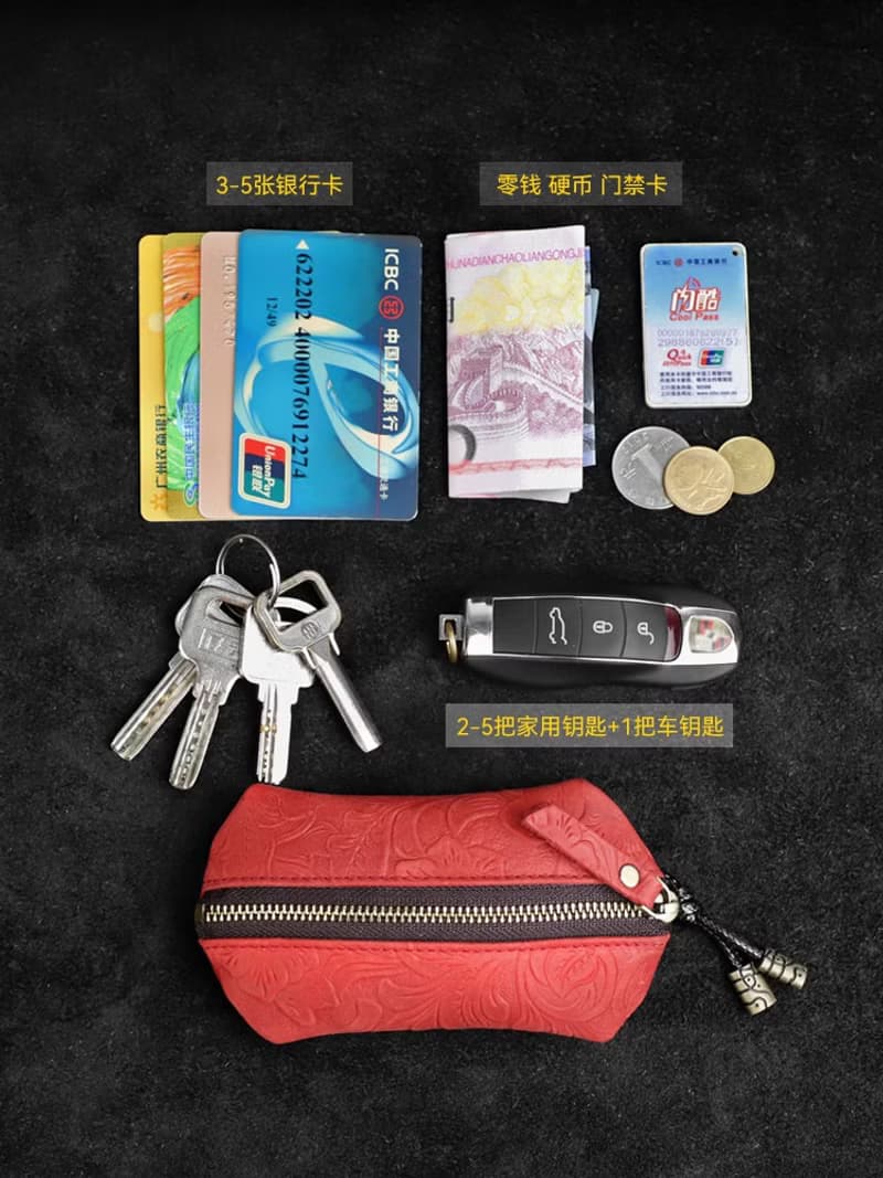 復古真皮鑰匙包 牛皮皮革車鑰匙包 便攜鑰匙手拿包