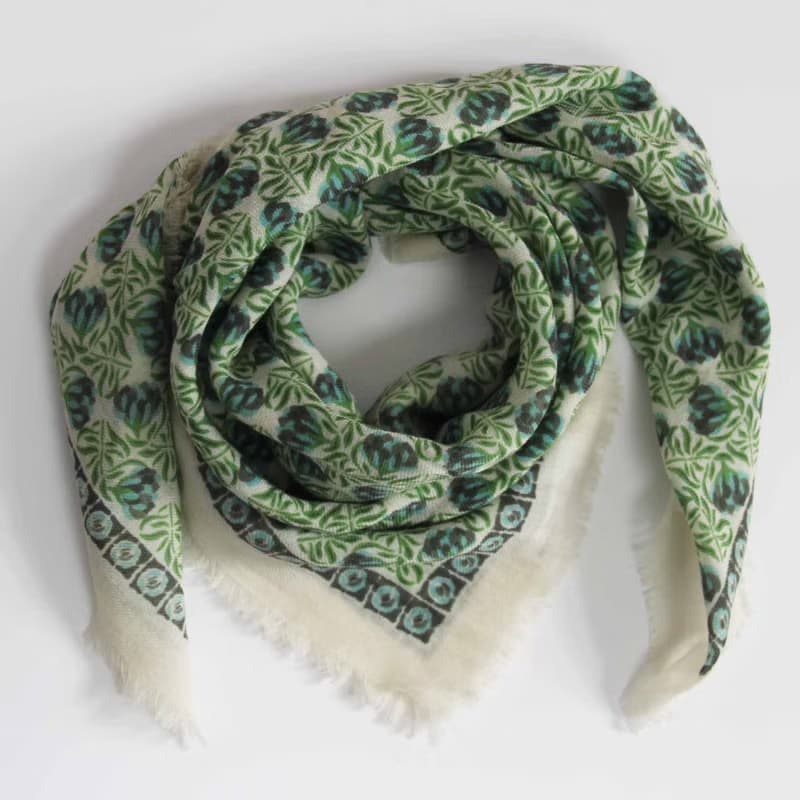 Carré Laine Poème Vert Green羊毛方形圍巾