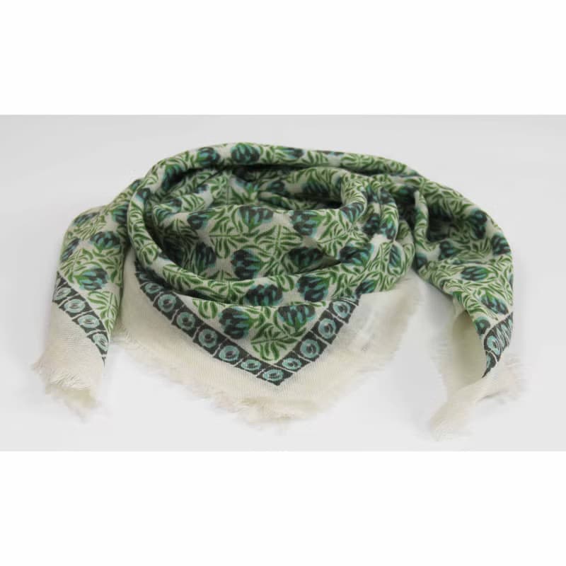 Carré Laine Poème Vert Green羊毛方形圍巾