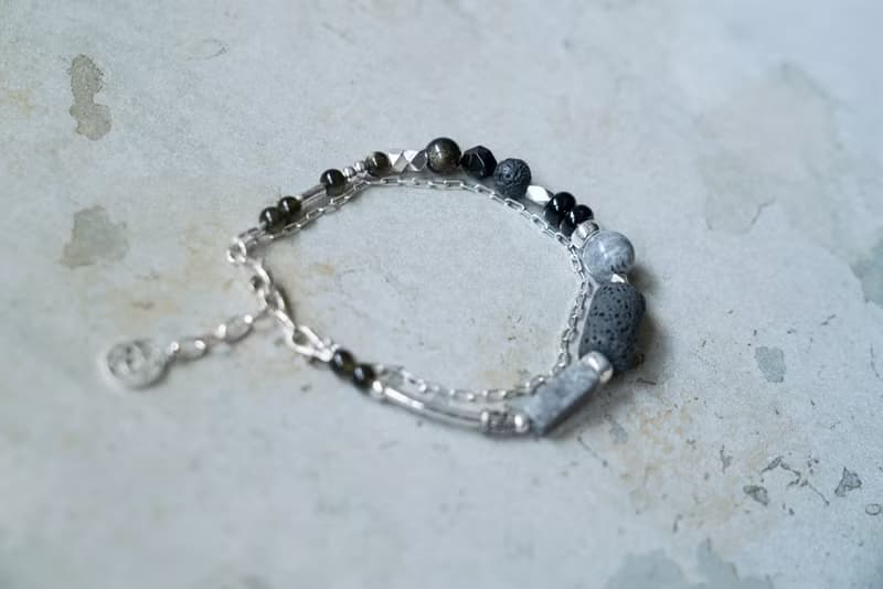 墨岩 - 火山石 黑曜石 地圖石 925純銀 雙鍊手鍊