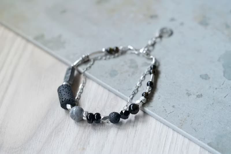 墨岩 - 火山石 黑曜石 地圖石 925純銀 雙鍊手鍊