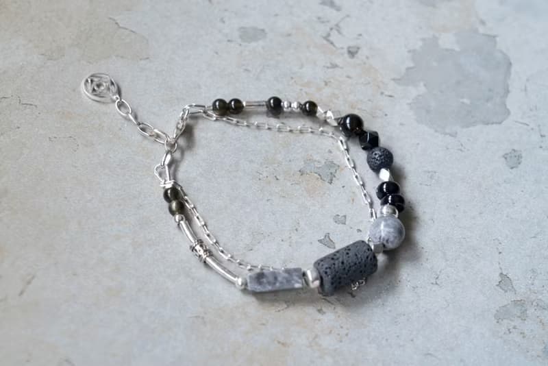 墨岩 - 火山石 黑曜石 地圖石 925純銀 雙鍊手鍊