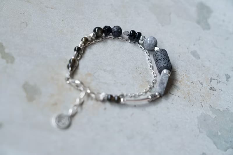 墨岩 - 火山石 黑曜石 地圖石 925純銀 雙鍊手鍊