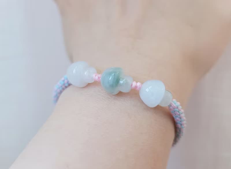 【親翠】天然翡翠 冰飄花蘑菇初春玉米結手環