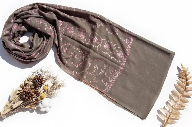 喀什米爾Cashmere/羊絨圍巾/純羊毛圍巾披巾/戒指絨披肩-刺繡花朵