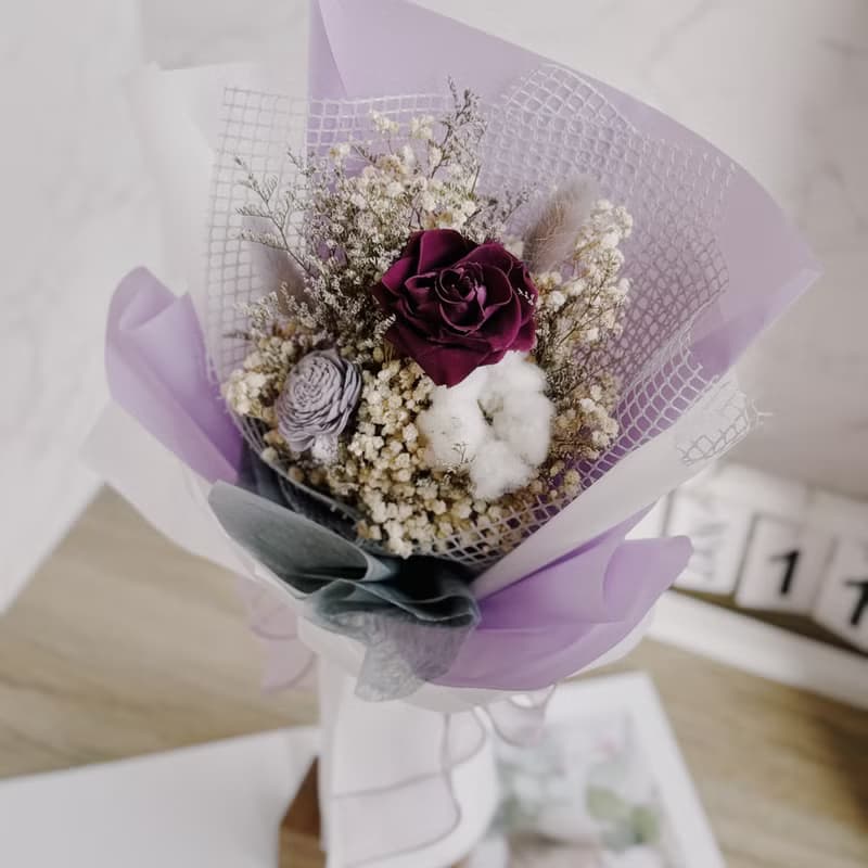 單朵永生玫瑰花束(紫.藍色多色可挑選) 情人節 教師節 生日禮物