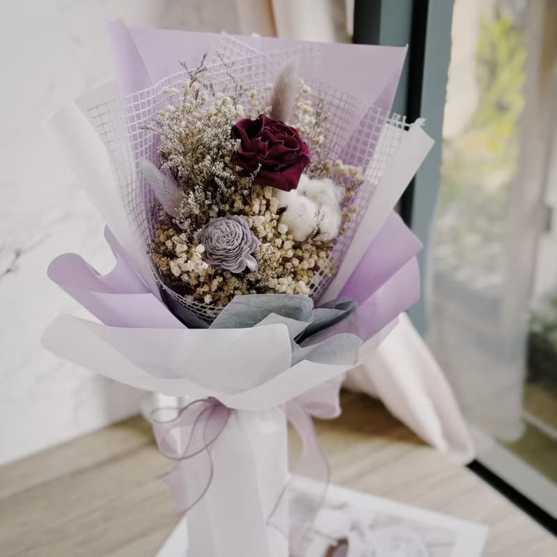 單朵永生玫瑰花束(紫.藍色多色可挑選) 情人節 教師節 生日禮物