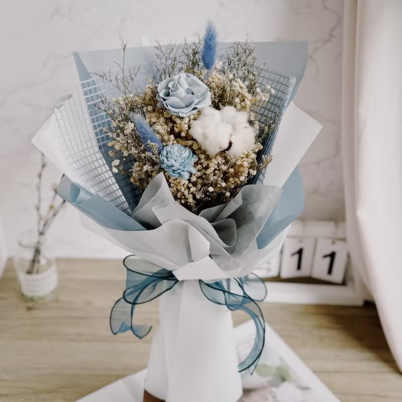 單朵永生玫瑰花束(紫.藍色多色可挑選) 情人節 教師節 生日禮物