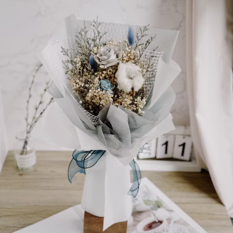 單朵永生玫瑰花束(紫.藍色多色可挑選) 情人節 教師節 生日禮物