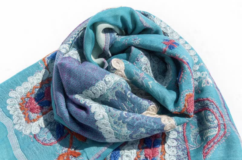 羊絨毛毯 水煮羊毛披肩/針織圍巾/刺繡圍巾/羊絨披巾/喀什米爾Cashmere 聖誕節禮物 交換禮物 母親節 父親節-花