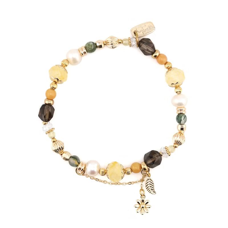 財運 x 黃水晶 黃玉 茶晶 水草瑪瑙 珍珠 【南島花開的記憶】手鍊