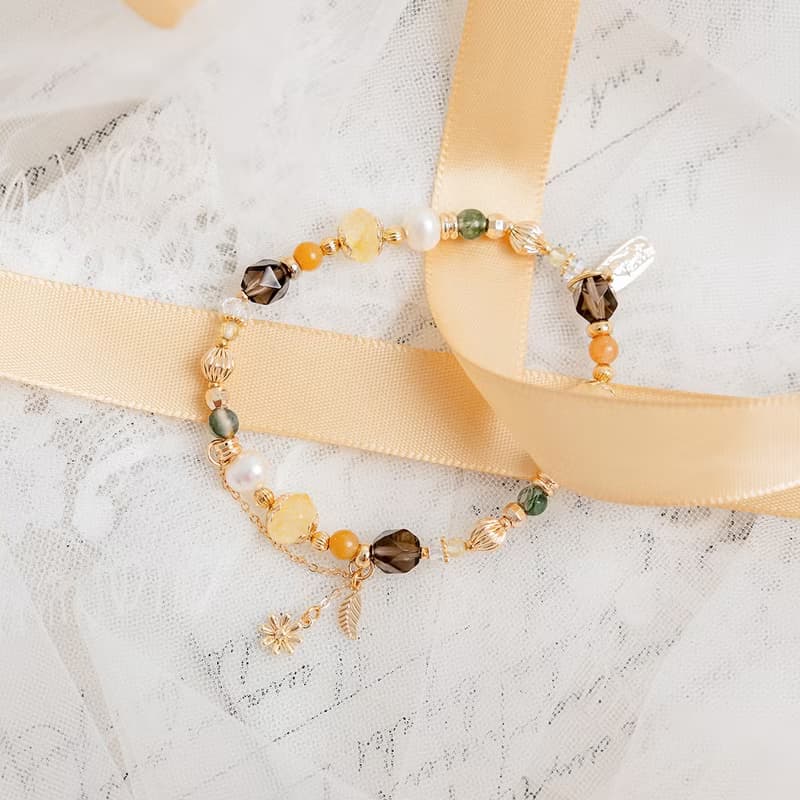 財運 x 黃水晶 黃玉 茶晶 水草瑪瑙 珍珠 【南島花開的記憶】手鍊