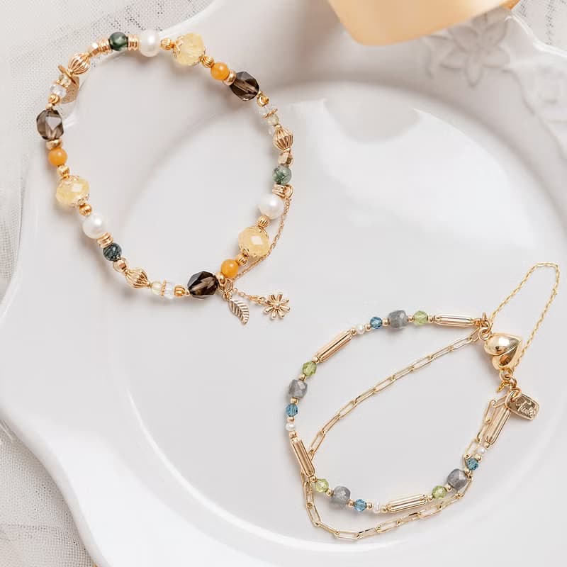 財運 x 黃水晶 黃玉 茶晶 水草瑪瑙 珍珠 【南島花開的記憶】手鍊