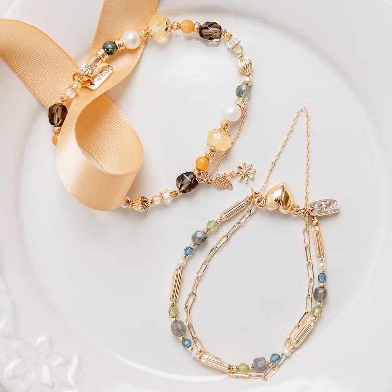 財運 x 黃水晶 黃玉 茶晶 水草瑪瑙 珍珠 【南島花開的記憶】手鍊