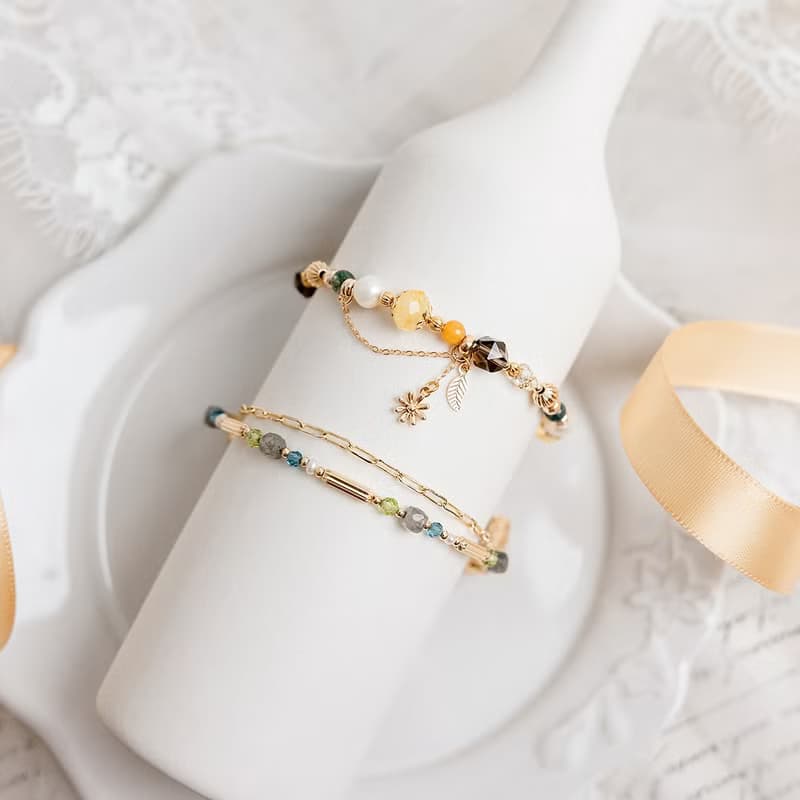 財運 x 黃水晶 黃玉 茶晶 水草瑪瑙 珍珠 【南島花開的記憶】手鍊