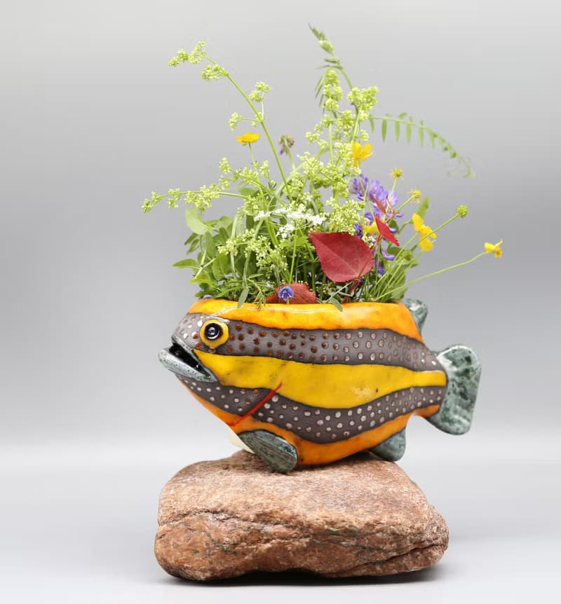 Handmade Ceramic Wall Vase – Colorful Fish Design