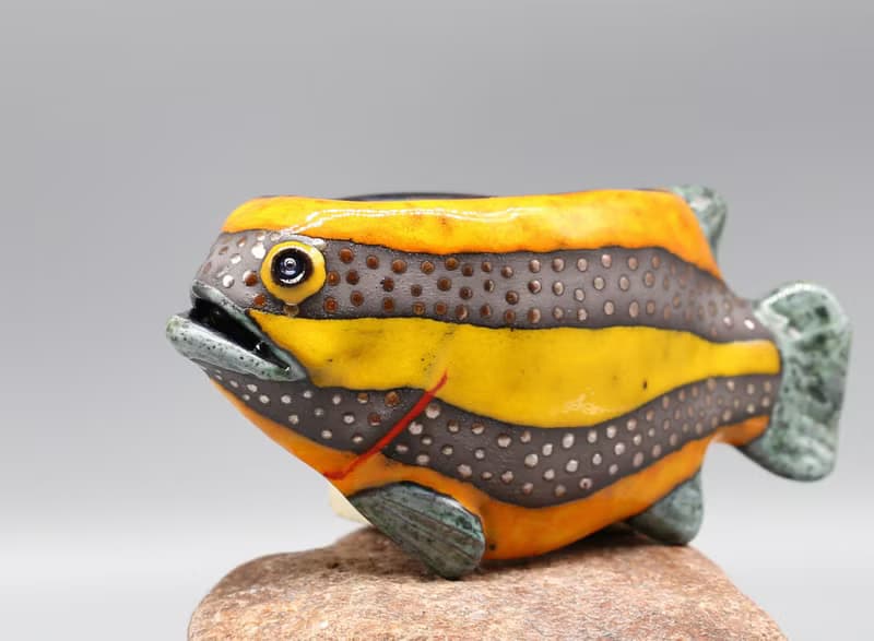 Handmade Ceramic Wall Vase – Colorful Fish Design