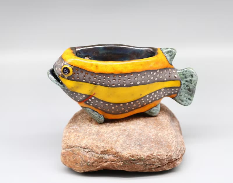 Handmade Ceramic Wall Vase – Colorful Fish Design